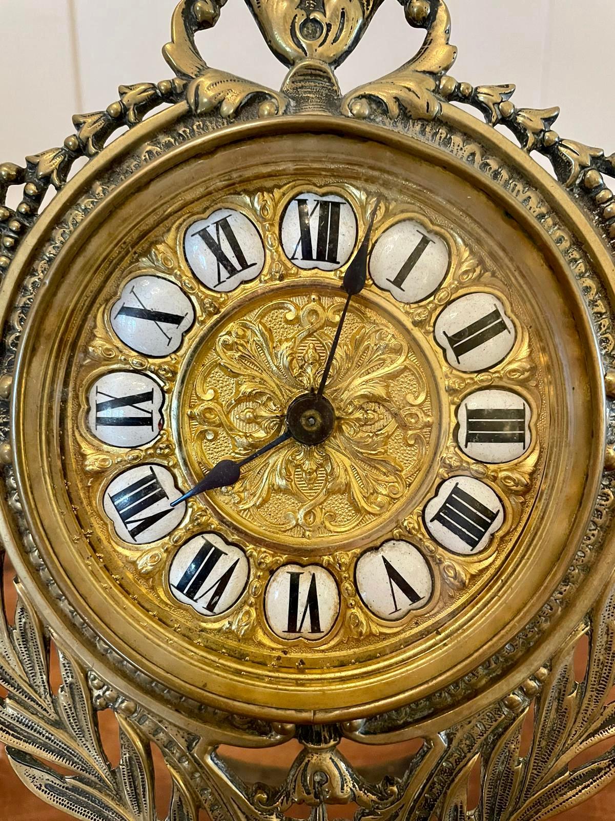 19th Century Victorian Antique Ornate Brass Desk Clock For Sale 2