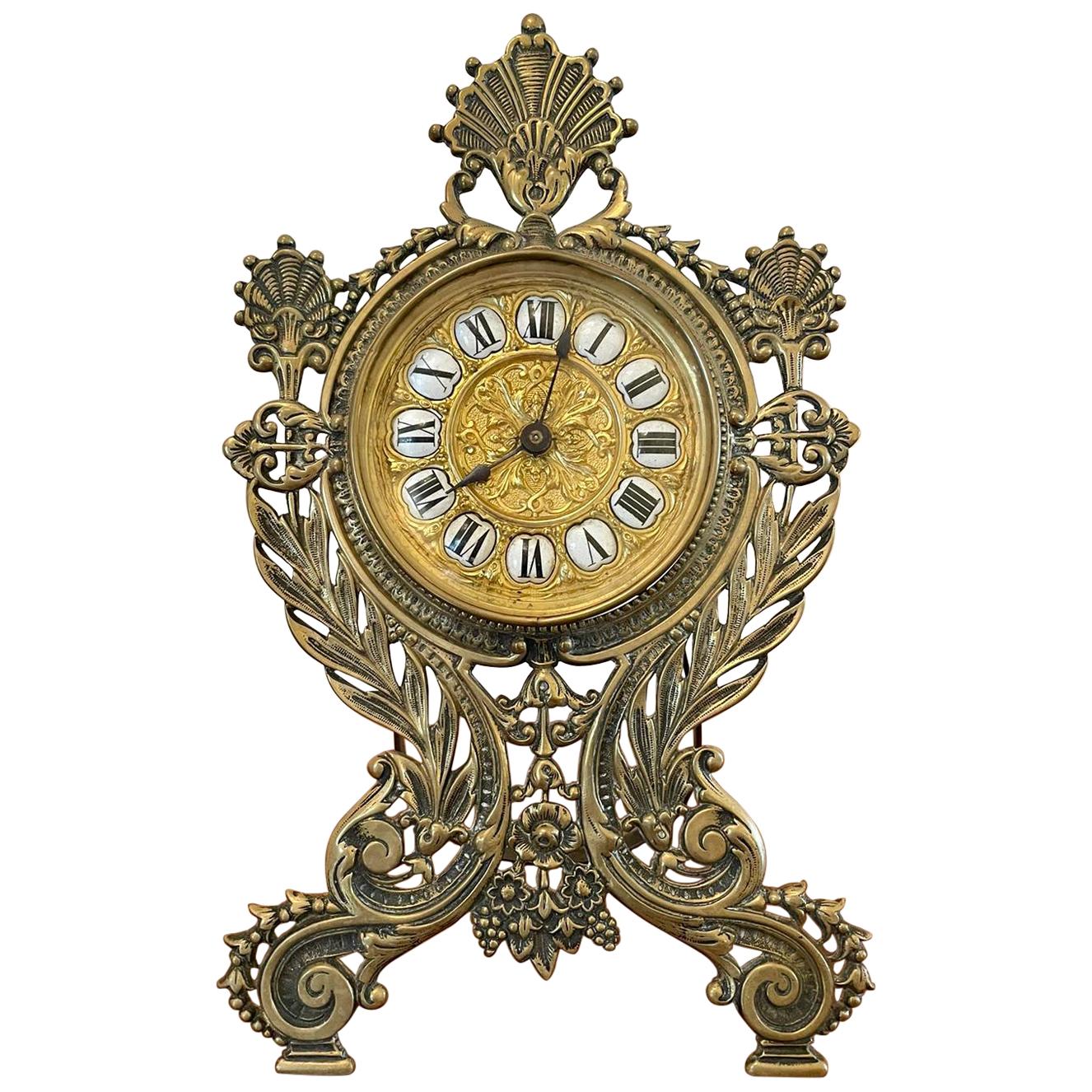 19th Century Victorian Antique Ornate Brass Desk Clock For Sale