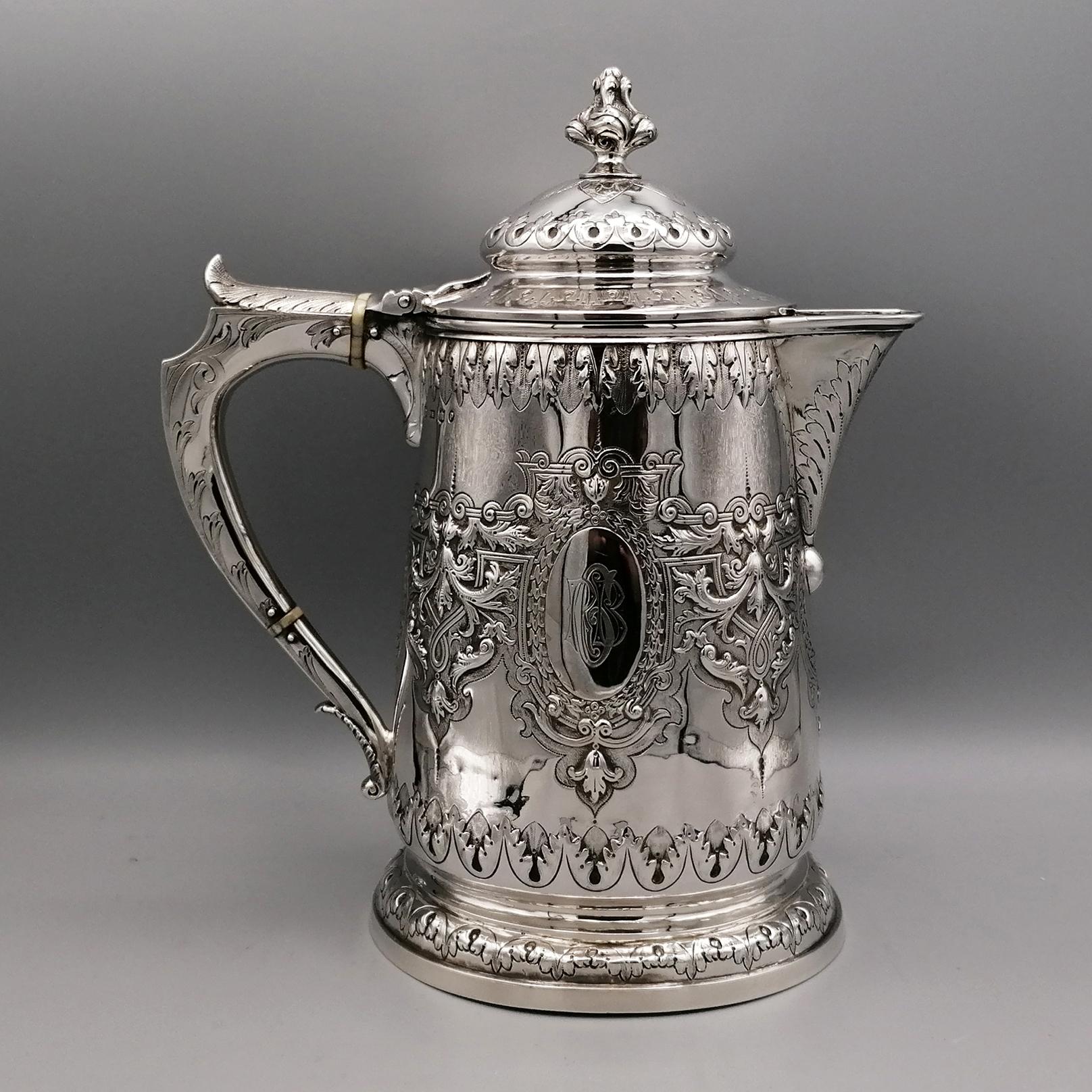 19th Century Victorian Antique Sterling Silver Hot Water Jug 12