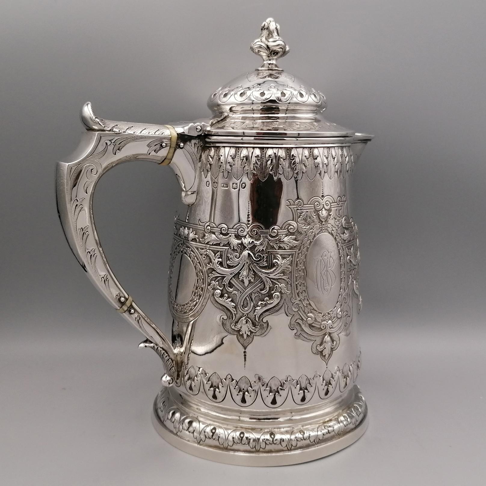 Scottish 19th Century Victorian Antique Sterling Silver Hot Water Jug