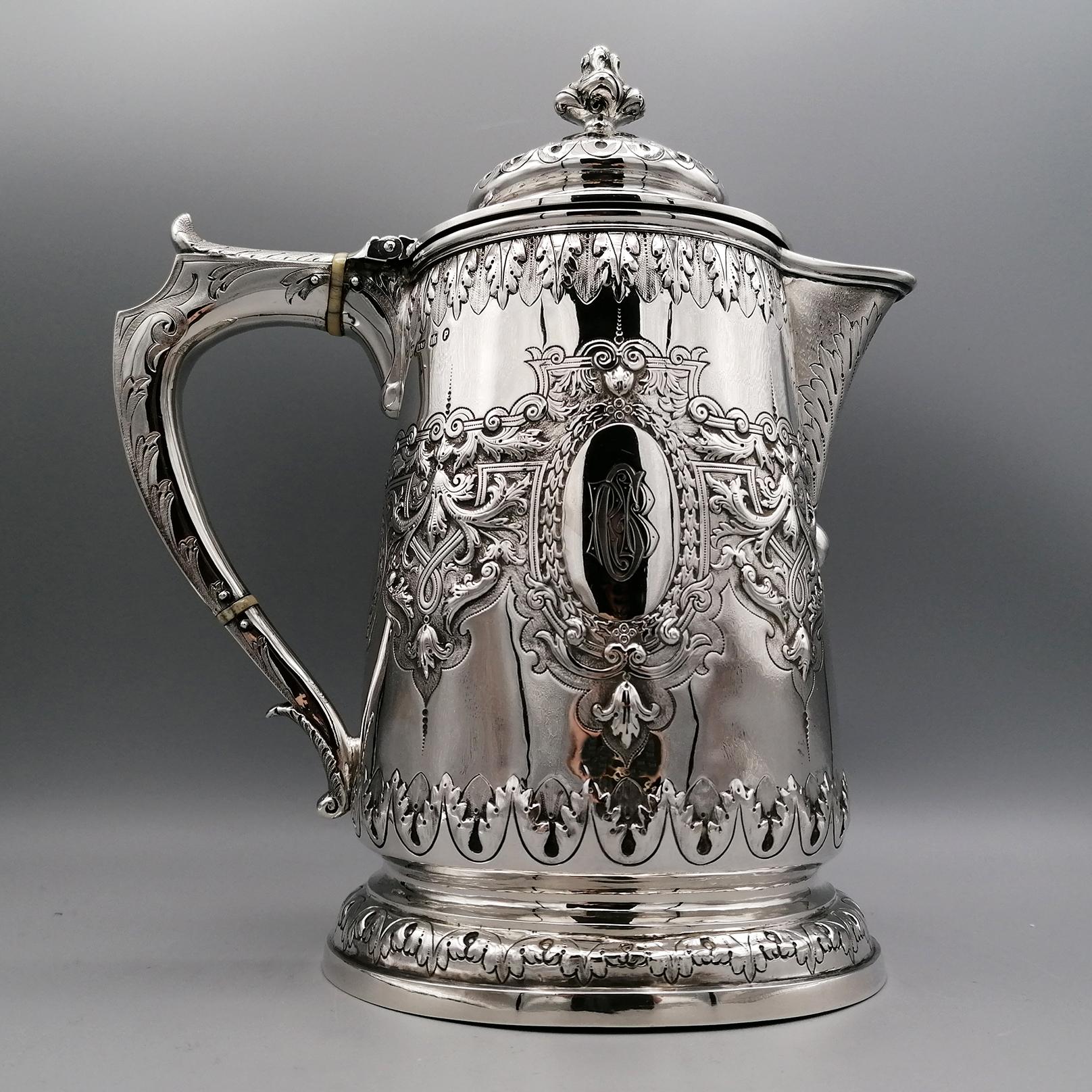 Hand-Crafted 19th Century Victorian Antique Sterling Silver Hot Water Jug