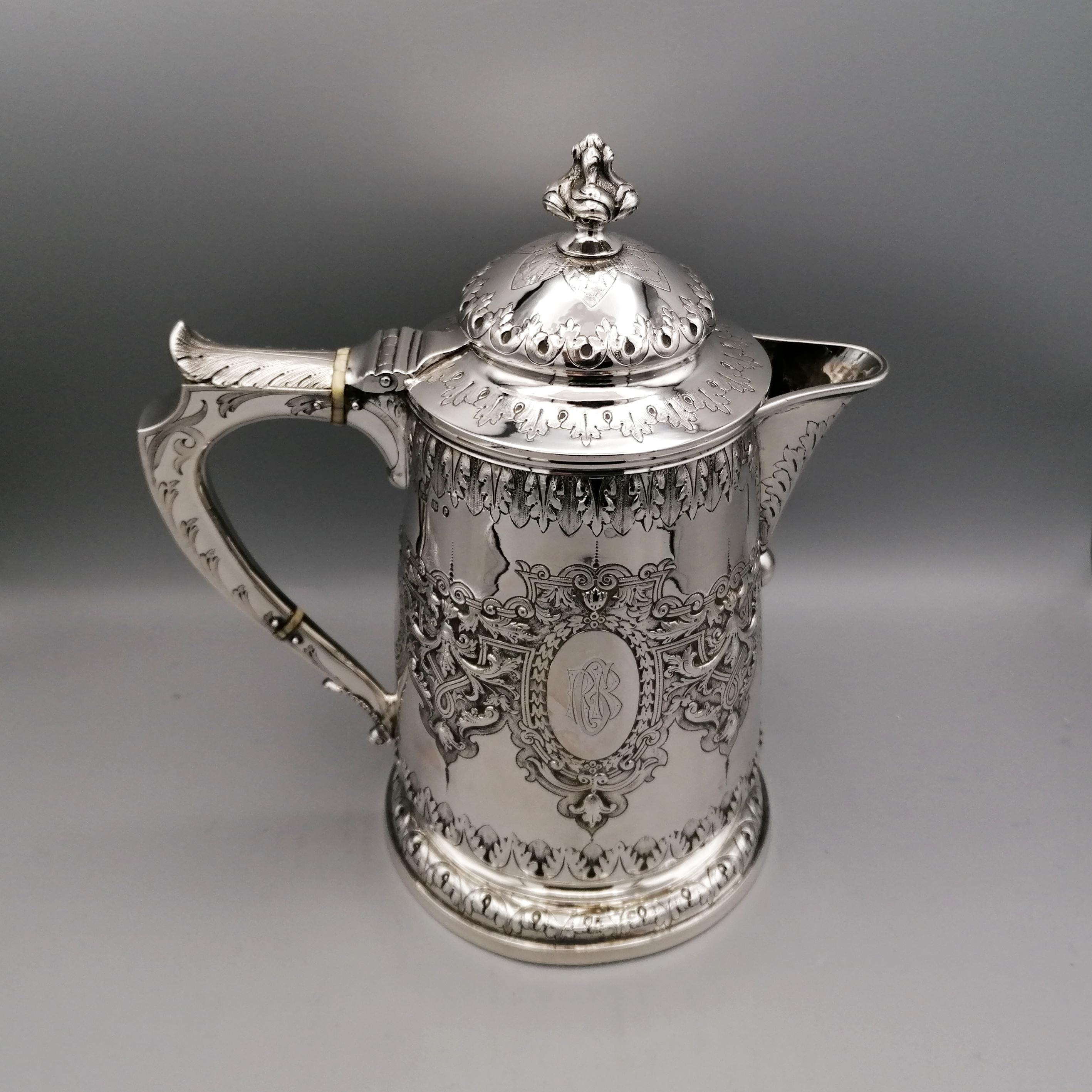 19th Century Victorian Antique Sterling Silver Hot Water Jug In Excellent Condition In VALENZA, IT