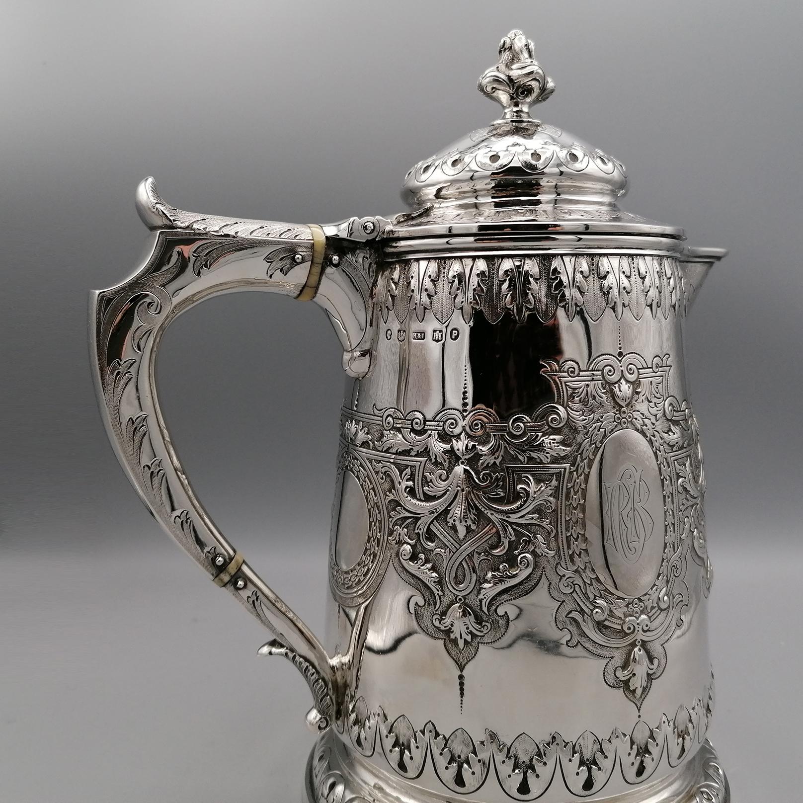 Late 19th Century 19th Century Victorian Antique Sterling Silver Hot Water Jug