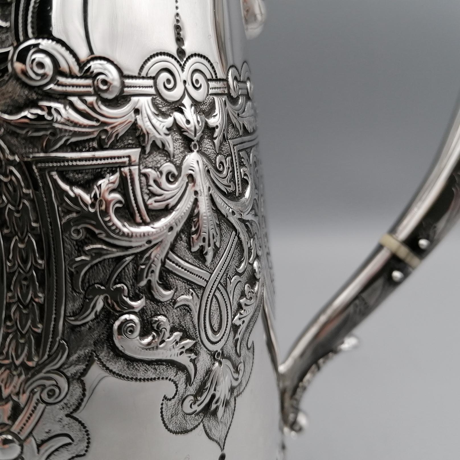 19th Century Victorian Antique Sterling Silver Hot Water Jug 1