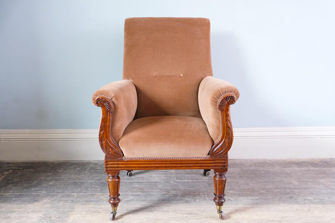 19th Century Victorian Armchair, Mahogany Frame with Upholstery In Good Condition For Sale In London, GB