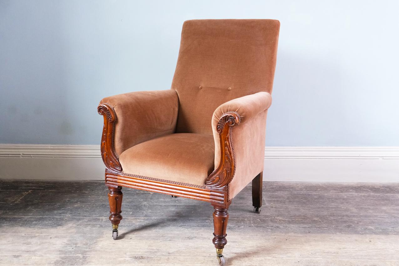 19th Century Victorian Armchair, Mahogany Frame with Upholstery For Sale 1