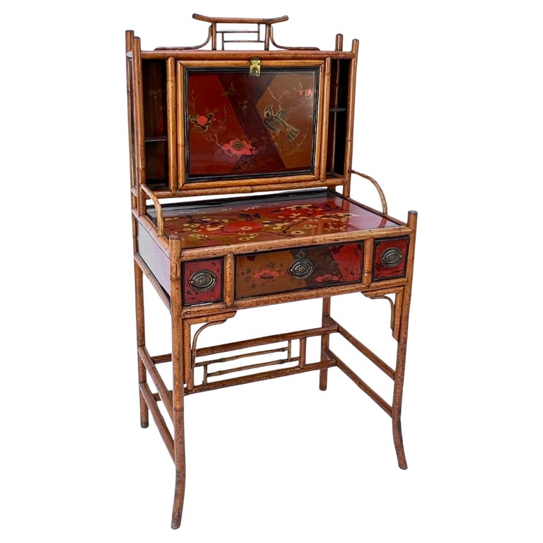 Mid 19th Century Petite Lacquer and Bamboo One Drawer Writing Table Mid 19th Century Petite Lacquer and Bamboo One Drawer Writing Table