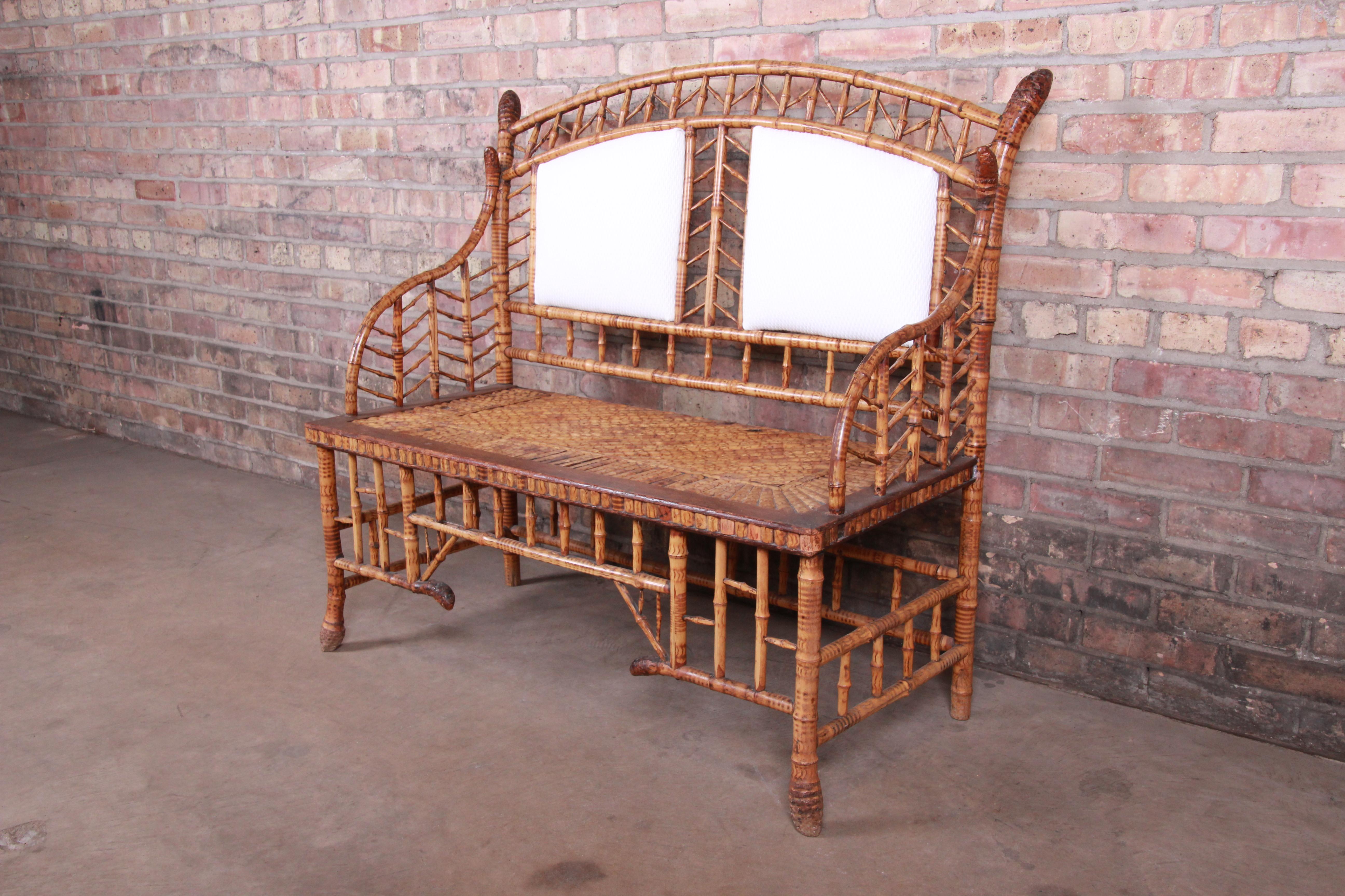 Upholstery 19th Century Victorian Bamboo Settee