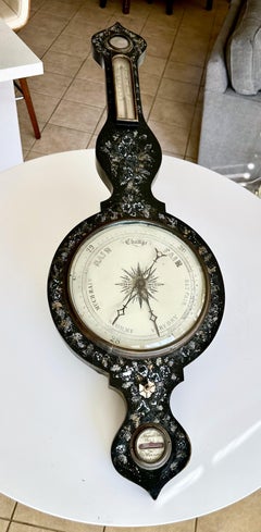 Viktorianisches Banjo-Perlmutt-Wandbarometer aus dem 19. Jahrhundert