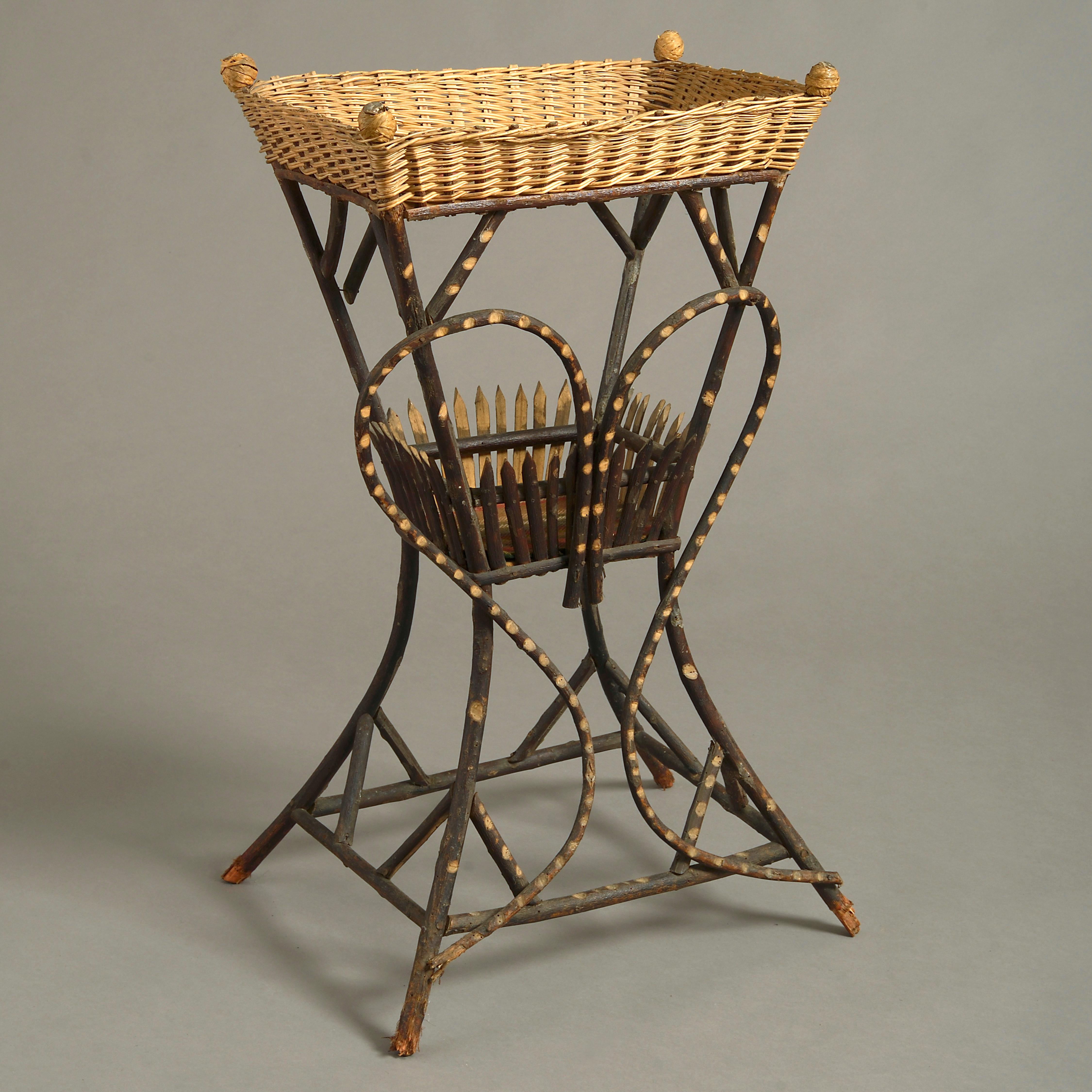 English 19th Century Victorian Basket and Canework Occasional Table