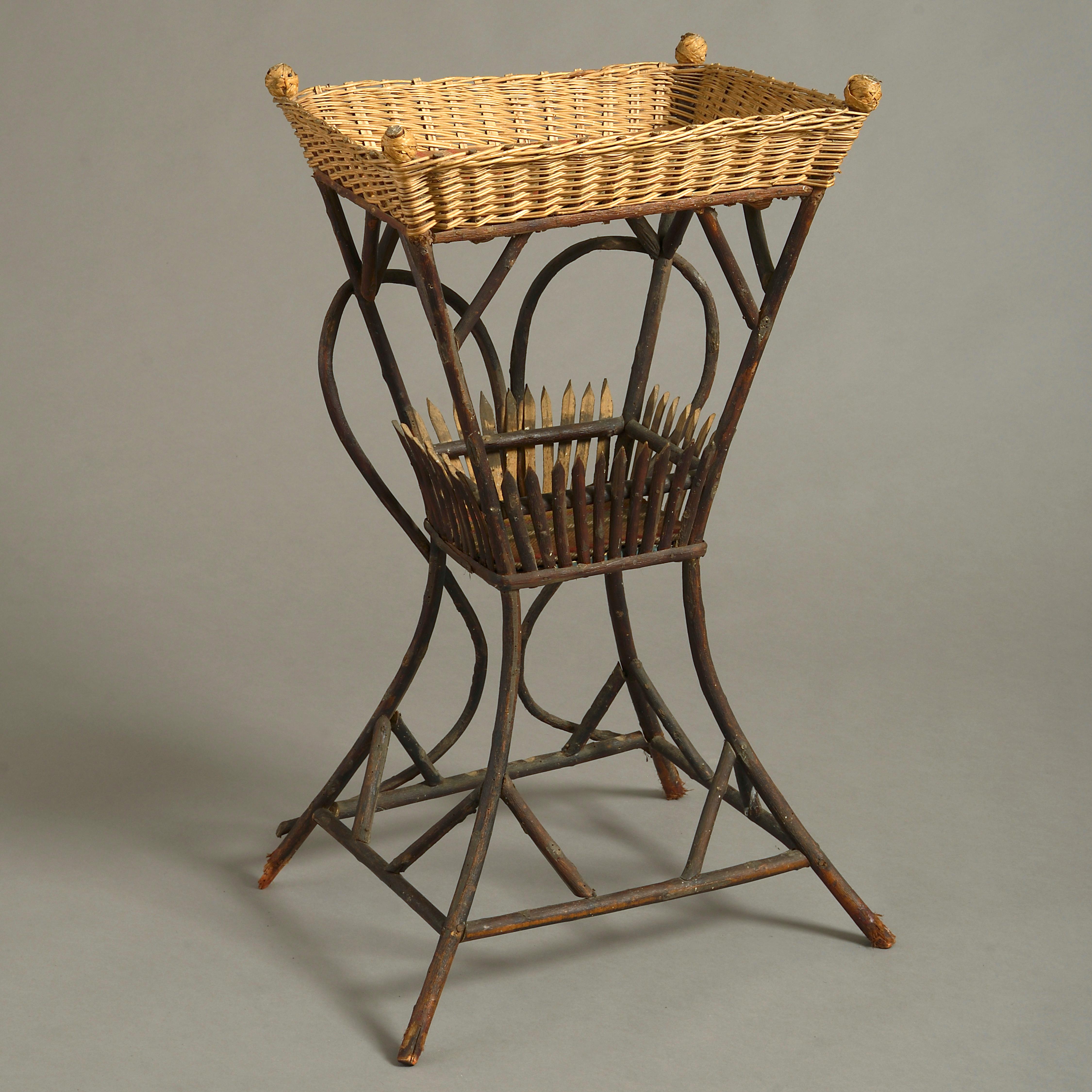 Woven 19th Century Victorian Basket and Canework Occasional Table