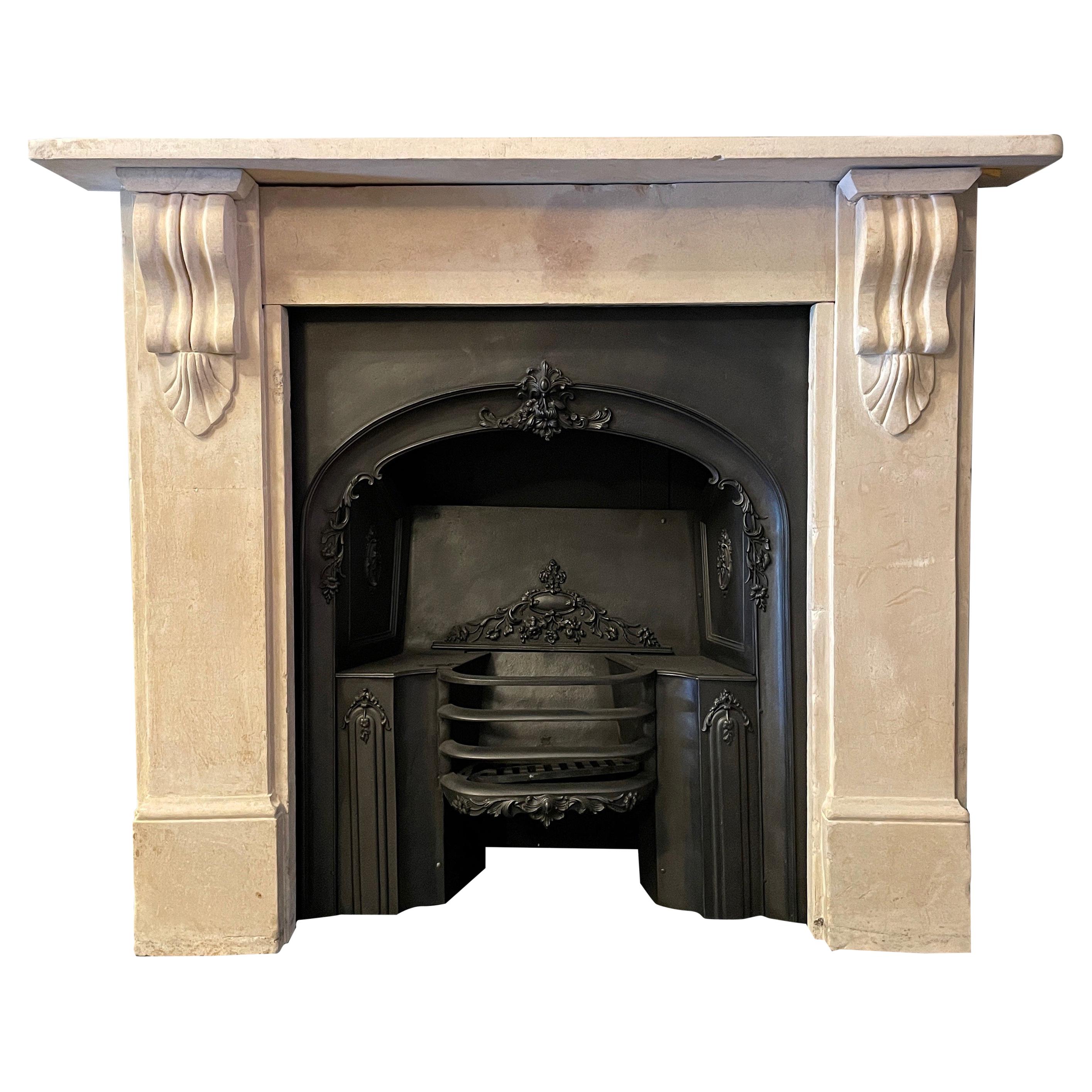 19th Century Victorian Bathstone Fireplace Mantel