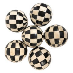 19th Century Victorian Black and White Bone and Horn Geometric Carpet Balls