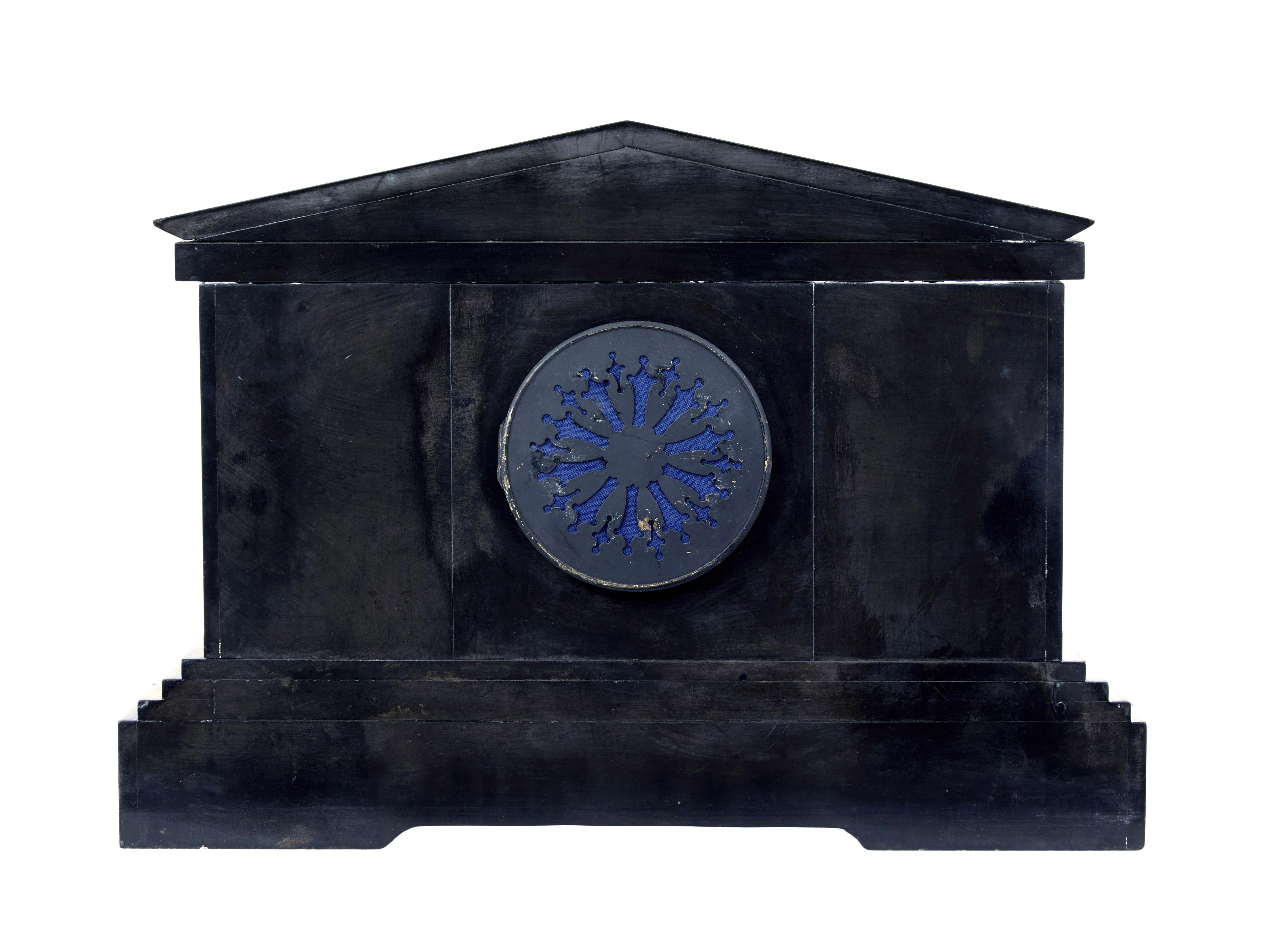 English 19th century Victorian black marble mantle clock For Sale