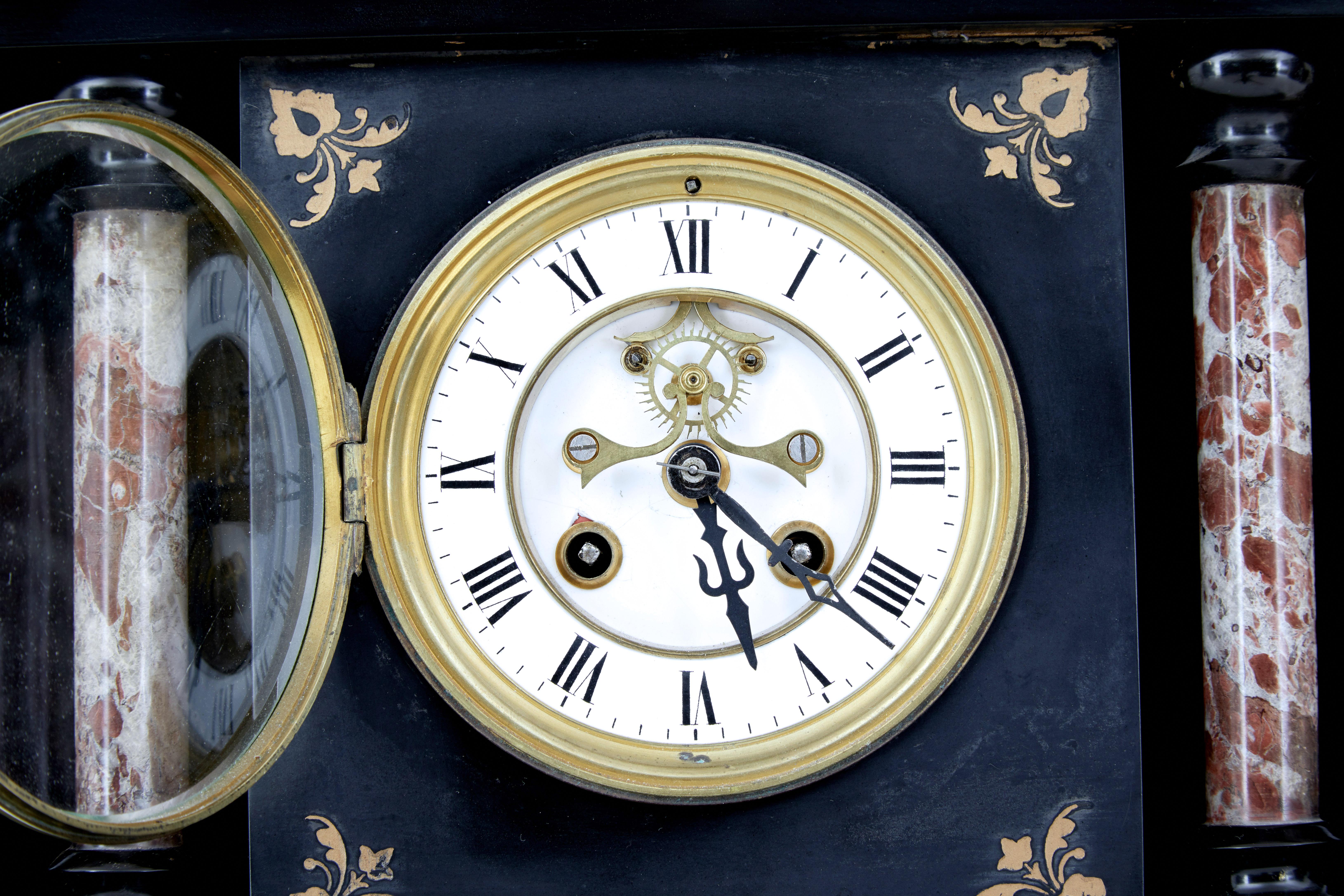 Hand-Crafted 19th Century Victorian Black Marble Mantle Clock