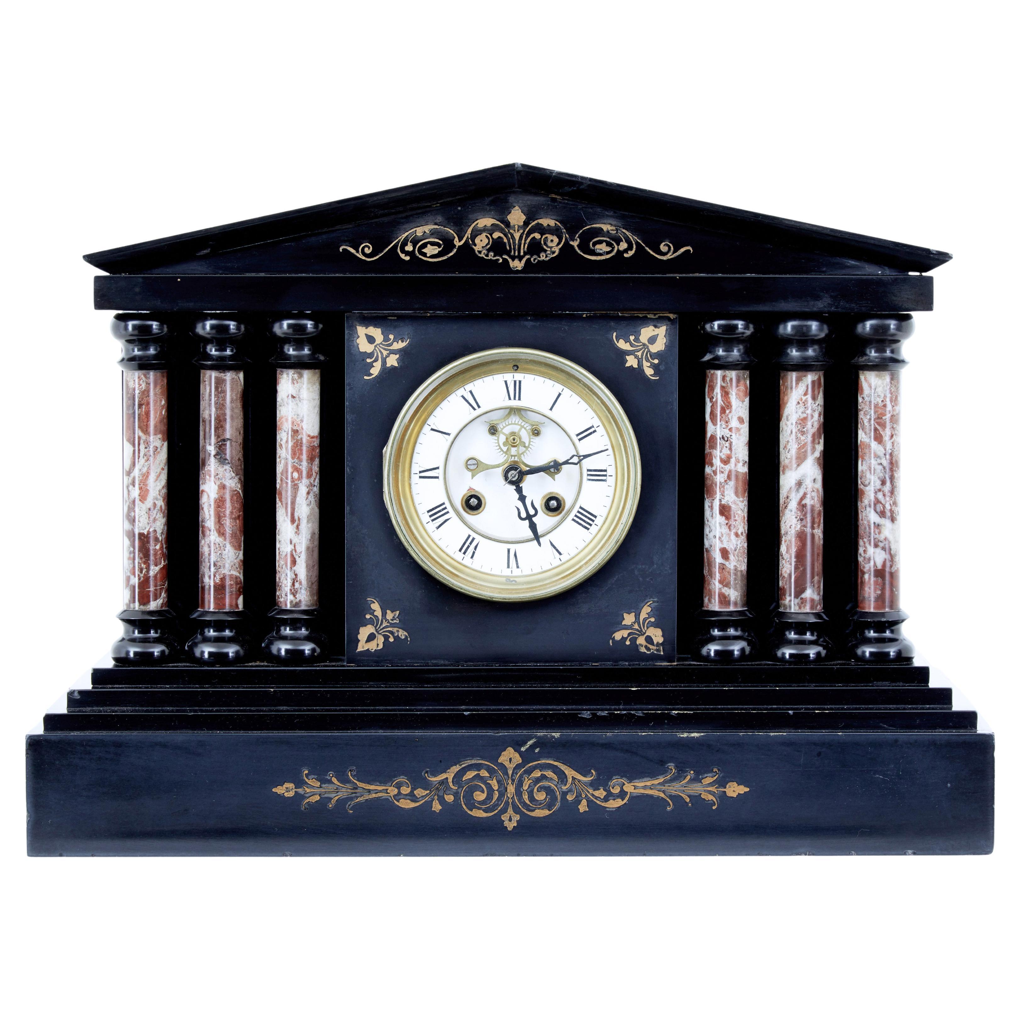 19th Century Victorian Black Marble Mantle Clock