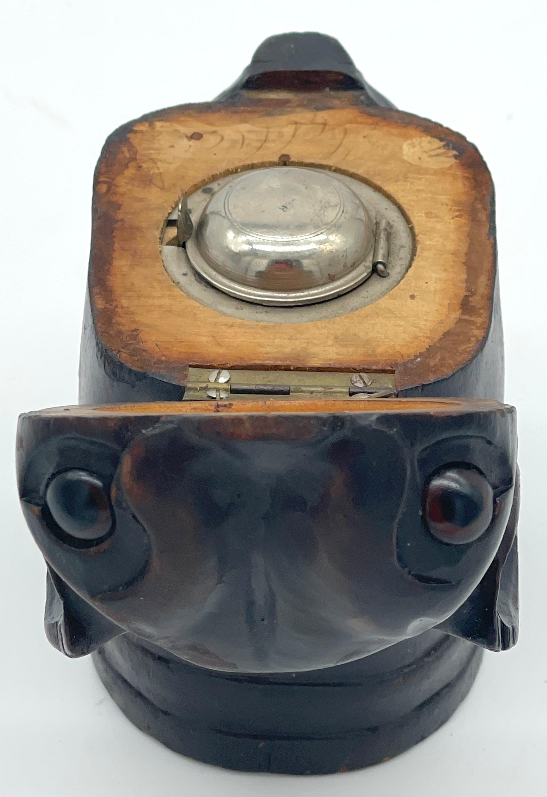  19th Century Victorian Blackened Lignum Vitae Bull/Pug Dog with Bow Tie Inkwell For Sale 4
