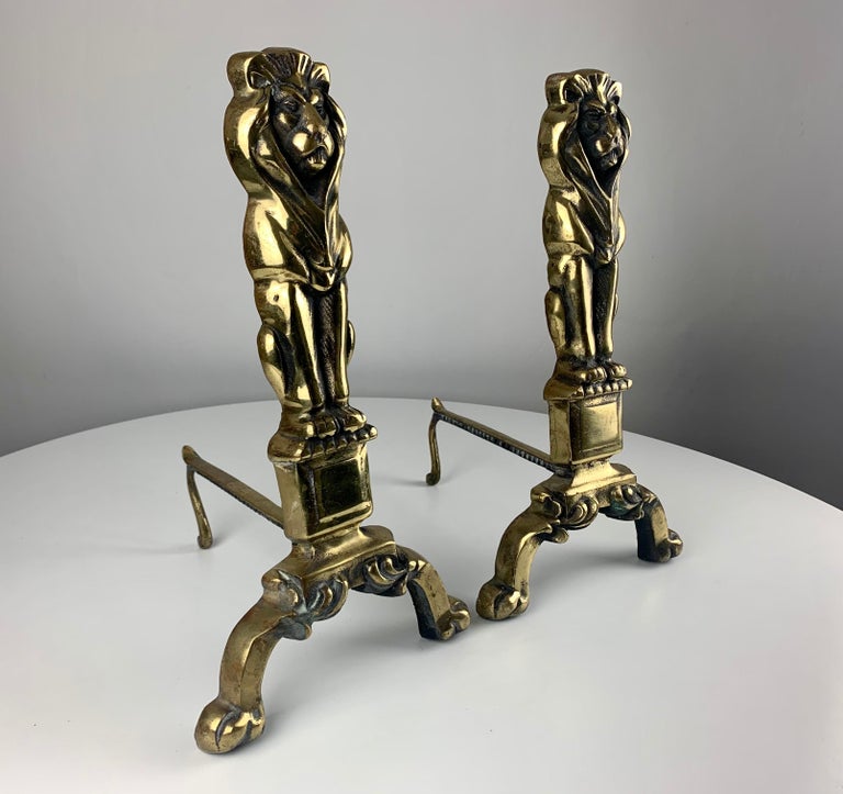 19th Century Victorian Brass Fire Dogs, Andirons For Sale at 1stDibs
