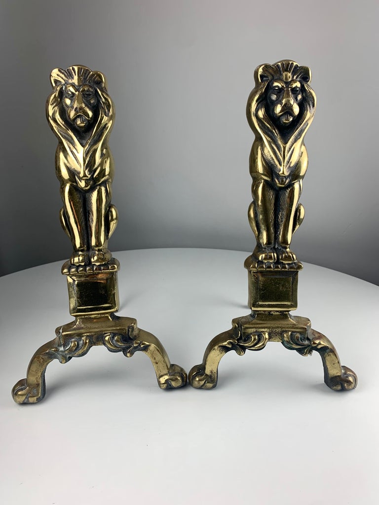 19th Century Victorian Brass Fire Dogs, Andirons For Sale at 1stDibs