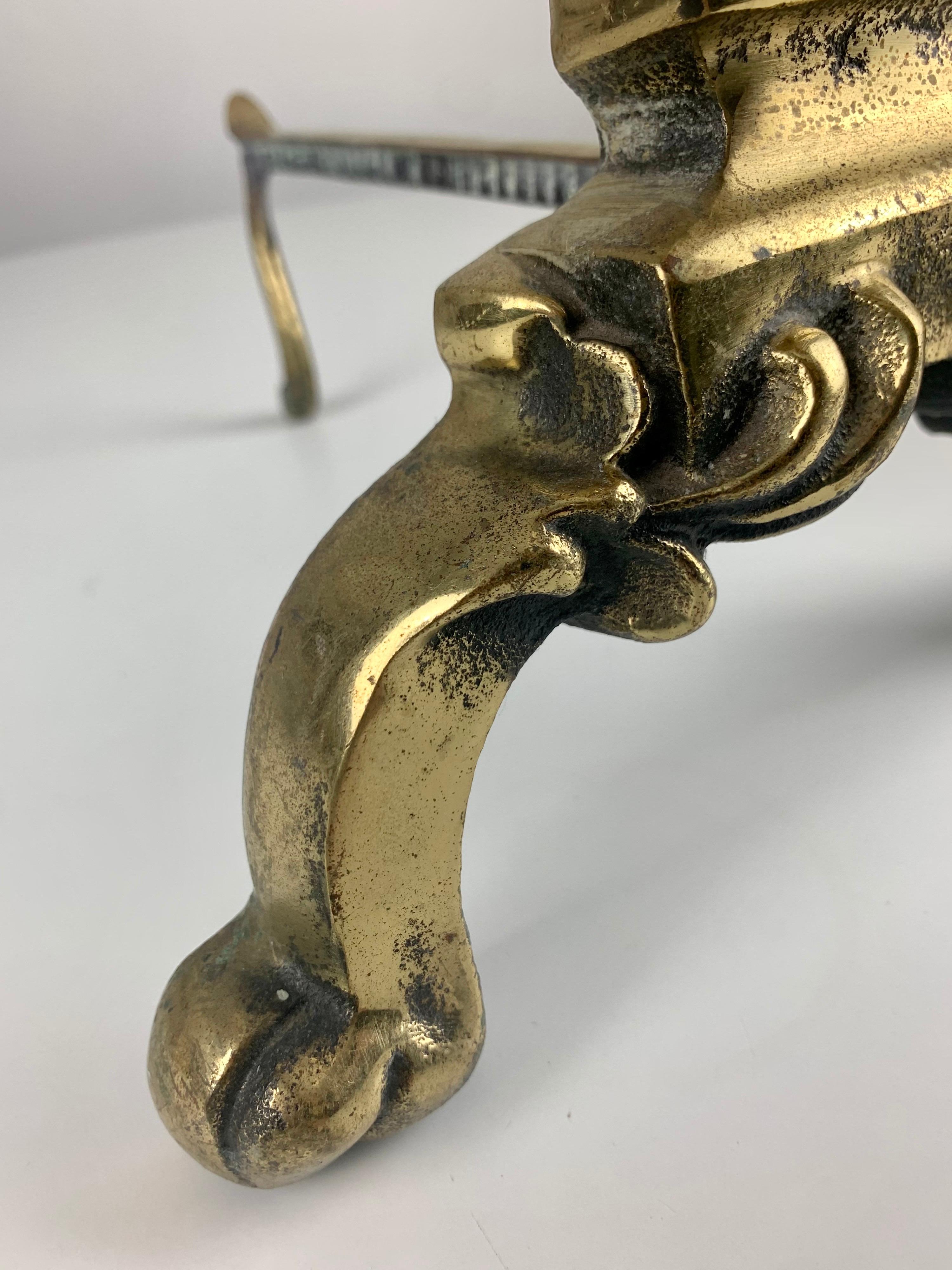 19th Century Victorian Brass Fire Dogs, Andirons For Sale 1