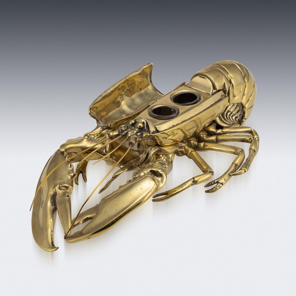 British 19th Century Victorian Brass Lobster Shaped Inkstand, c.1890