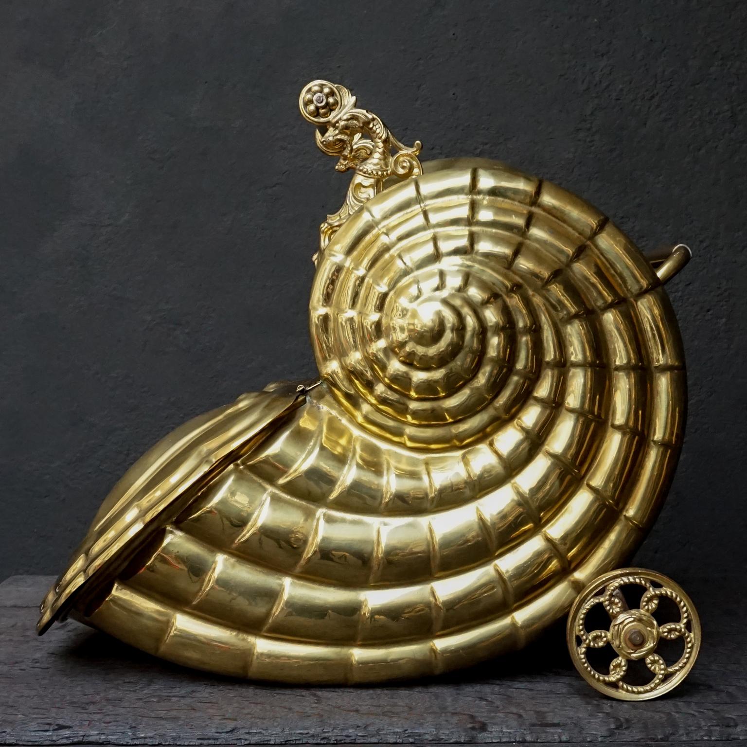 English 19th Century Victorian Brass Nautilus Shell Shaped Coal Scuttle or Purdonium For Sale