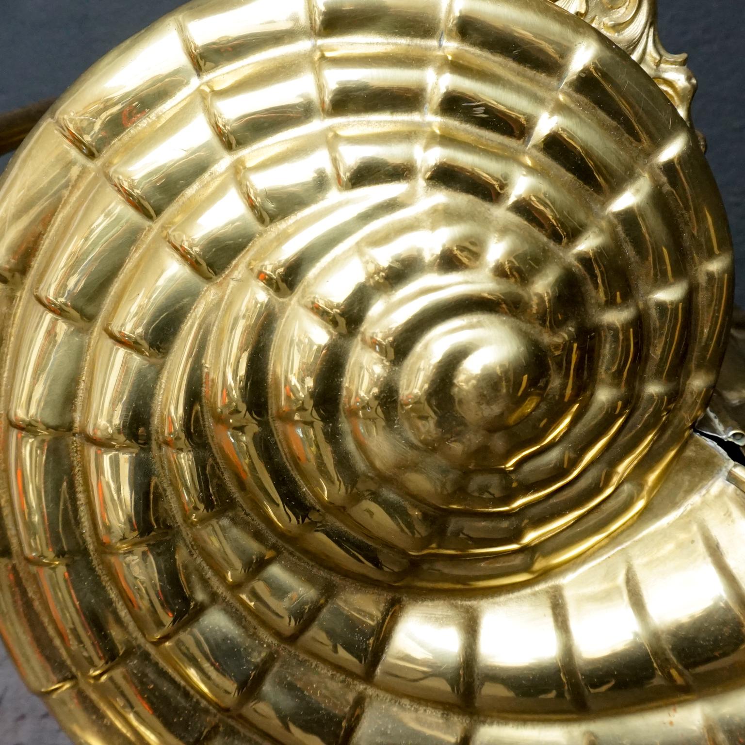 Hammered 19th Century Victorian Brass Nautilus Shell Shaped Coal Scuttle or Purdonium For Sale
