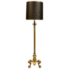 19th Century Victorian Brass Standard Floor Lamp with Gold Braided Cord Flex
