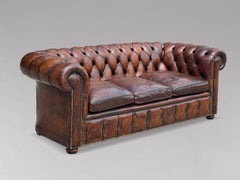 19th Century Victorian Brown Leather 3-Seater Chesterfield Sofa