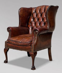 19th Century Victorian Brown Leather Library Wing Armchair