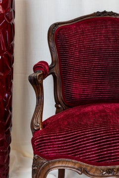 19th Century Victorian Burgundy Velvet Armchair