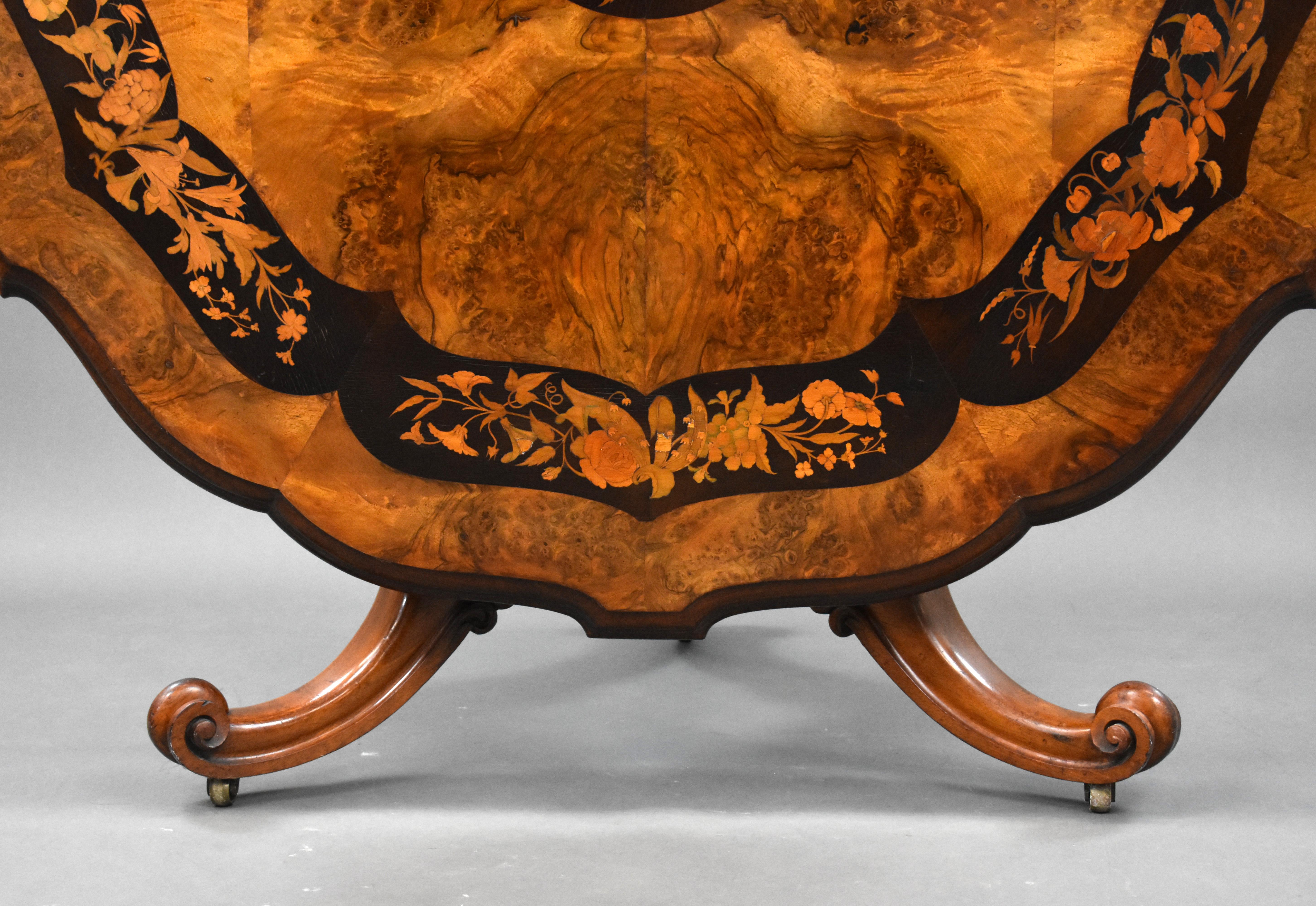19th Century Victorian Burl Walnt & Marquetry Centre Table For Sale 2