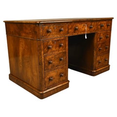 19th century Victorian burl walnut pedestal Desk 