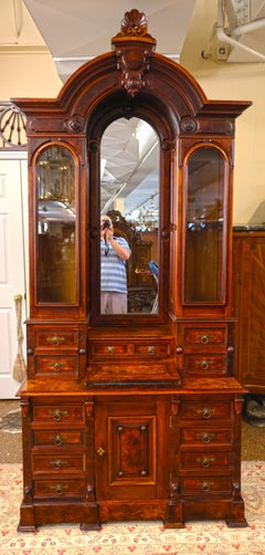 19th Century Victorian Burl Walnut Slant Front Secretary Desk Attr To Jelliff