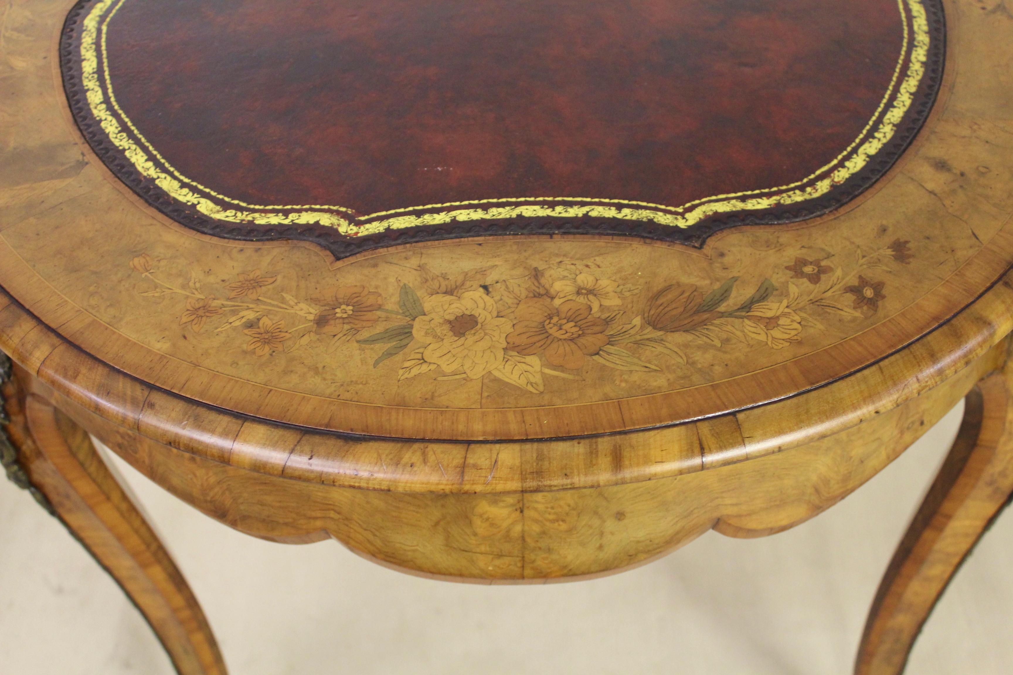 19th Century Victorian Burr Walnut and Marquetry Oval Writing Table 5