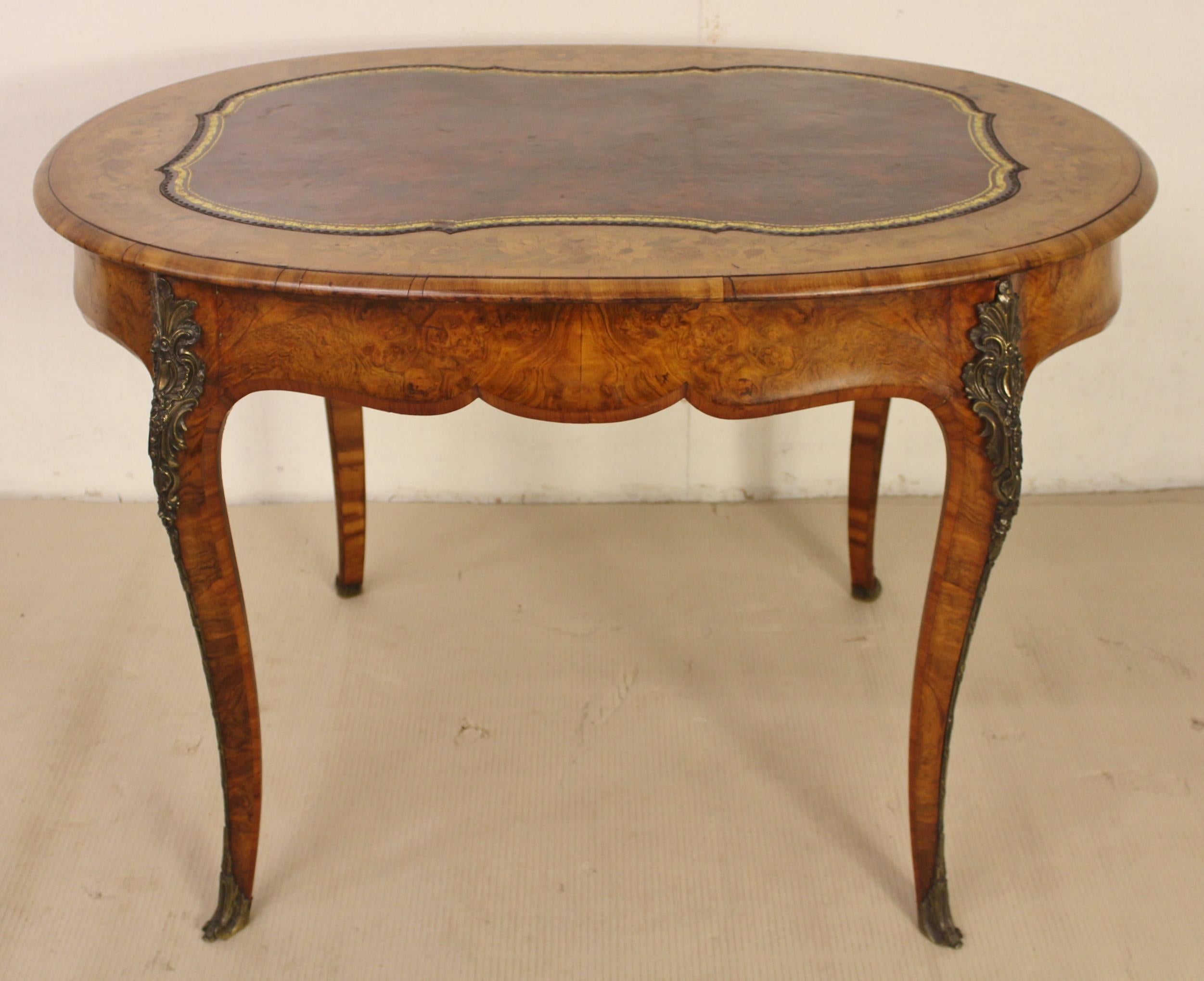 19th Century Victorian Burr Walnut and Marquetry Oval Writing Table 3