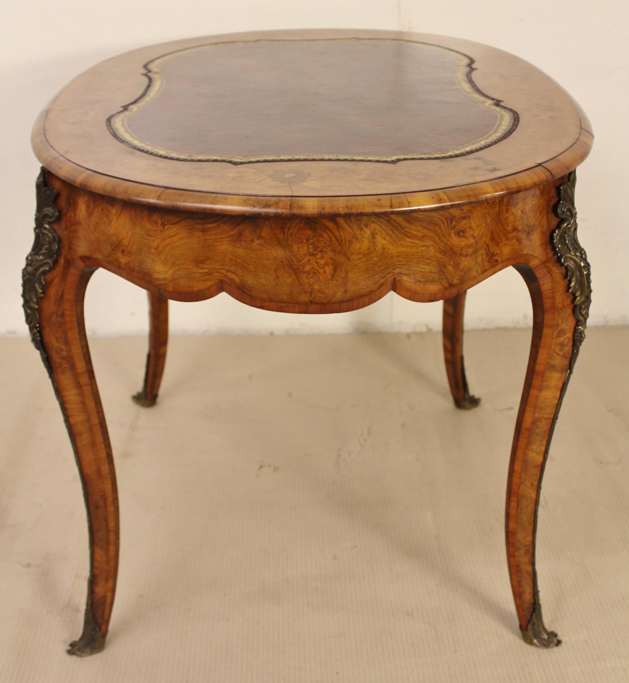 19th Century Victorian Burr Walnut and Marquetry Oval Writing Table 4