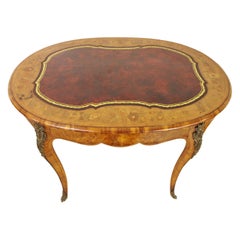 19th Century Victorian Burr Walnut and Marquetry Oval Writing Table