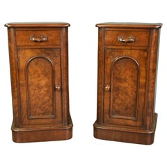 19th century Victorian burr walnut bedside cabinets nite stands 