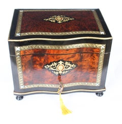 19th Century Victorian Burr Walnut & Boule Serpentine Humidor