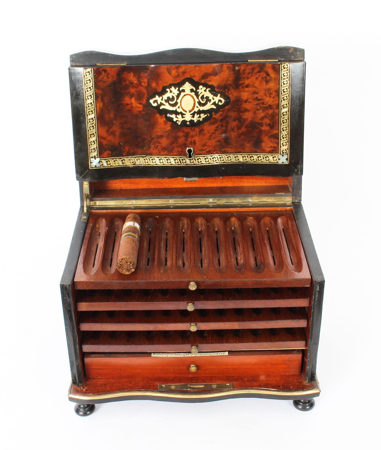Gilt 19th Century Victorian Burr Walnut & Boule Serpentine Humidor