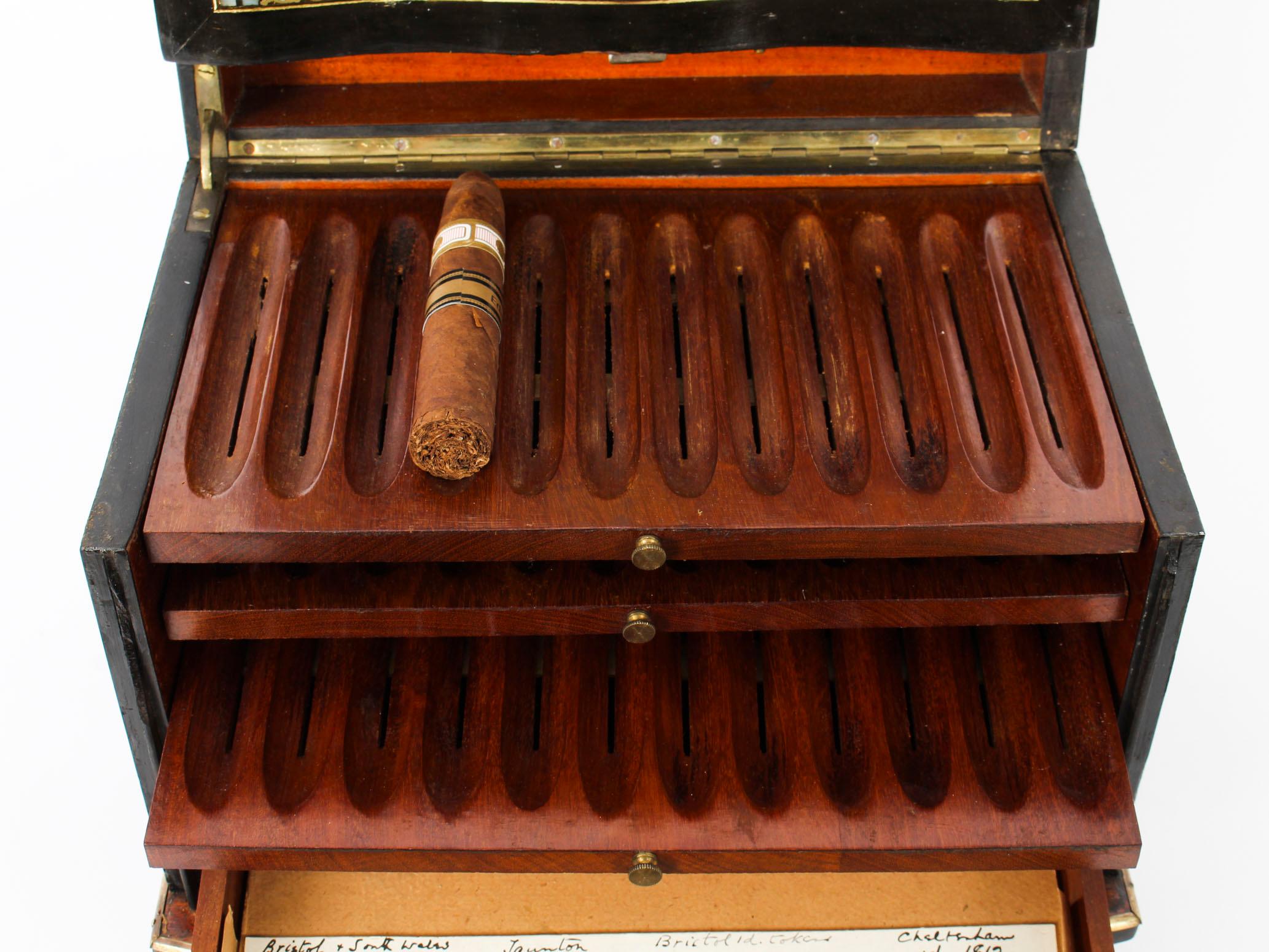 19th Century Victorian Burr Walnut & Boule Serpentine Humidor In Good Condition In London, GB