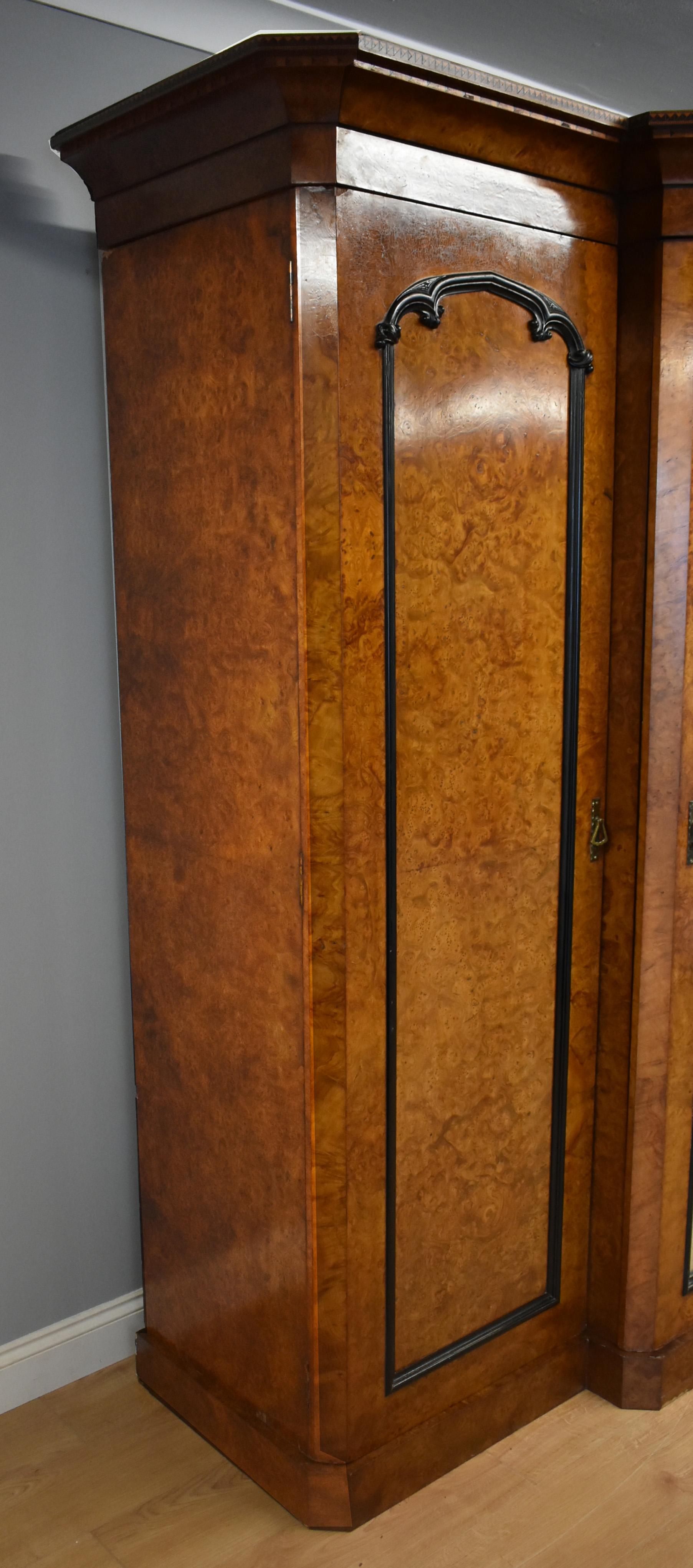 19th Century Victorian Burr Walnut Breakfront Wardrobe by R Crosby & Sons, 1827 1