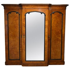 Antique 19th Century Victorian Burr Walnut Breakfront Wardrobe by R Crosby & Sons, 1827
