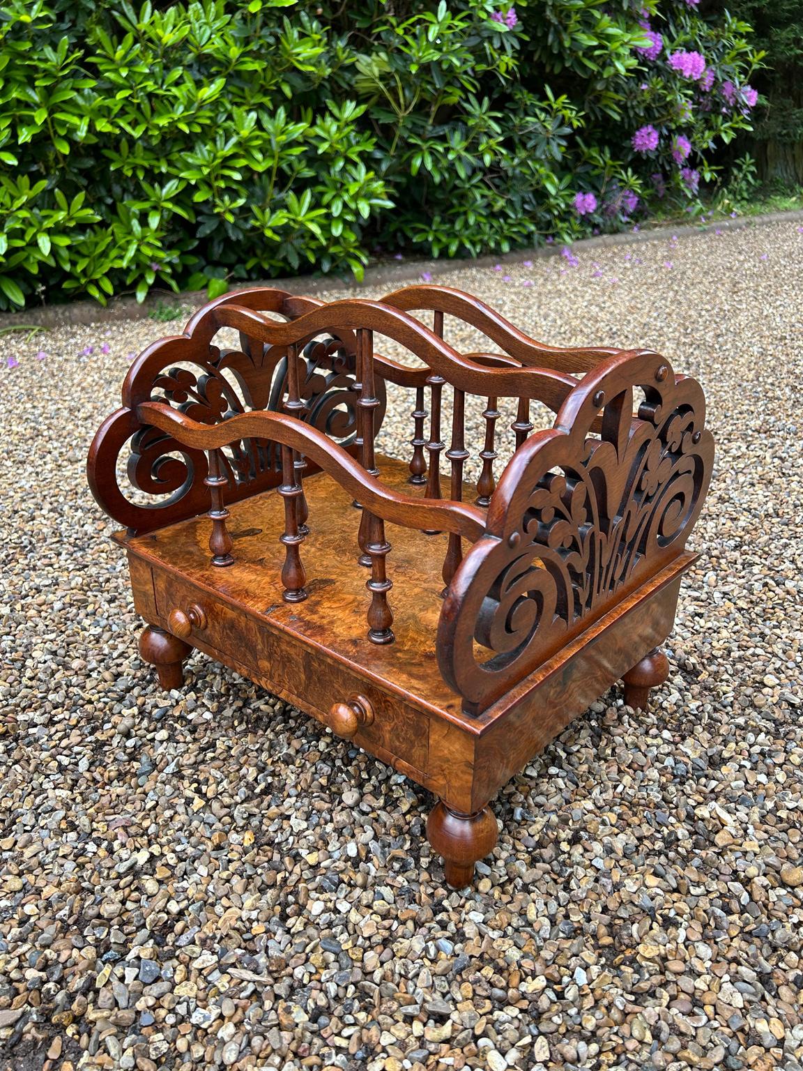 Hand-Crafted 19th Century Victorian Burr Walnut Canterbury, by Druce & Co, London
