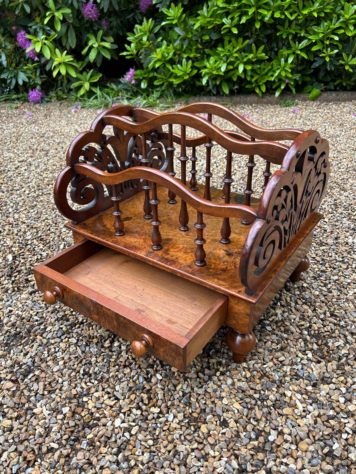 19th Century Victorian Burr Walnut Canterbury, by Druce & Co, London 3