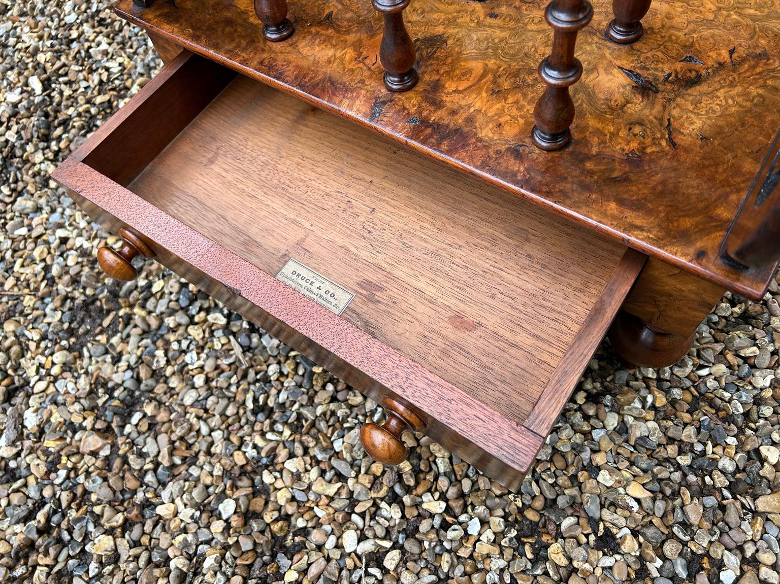 19th Century Victorian Burr Walnut Canterbury, by Druce & Co, London 4