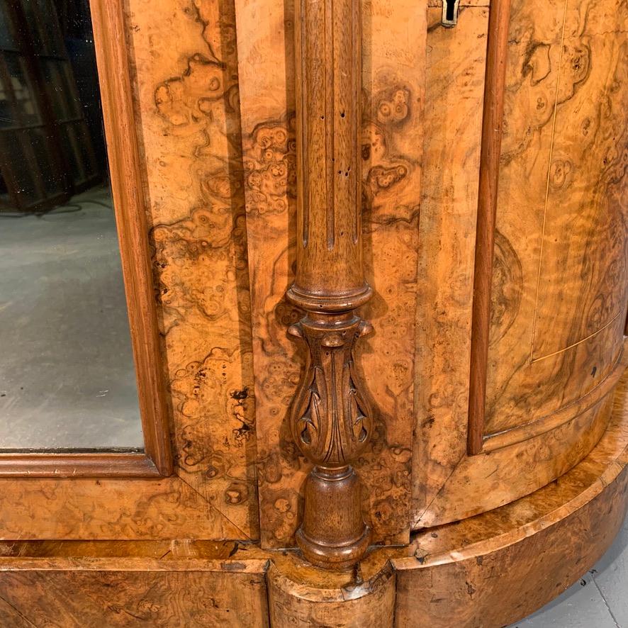 19th Century Victorian Burr Walnut Credenza Sideboard with Mirrored Central Door 5