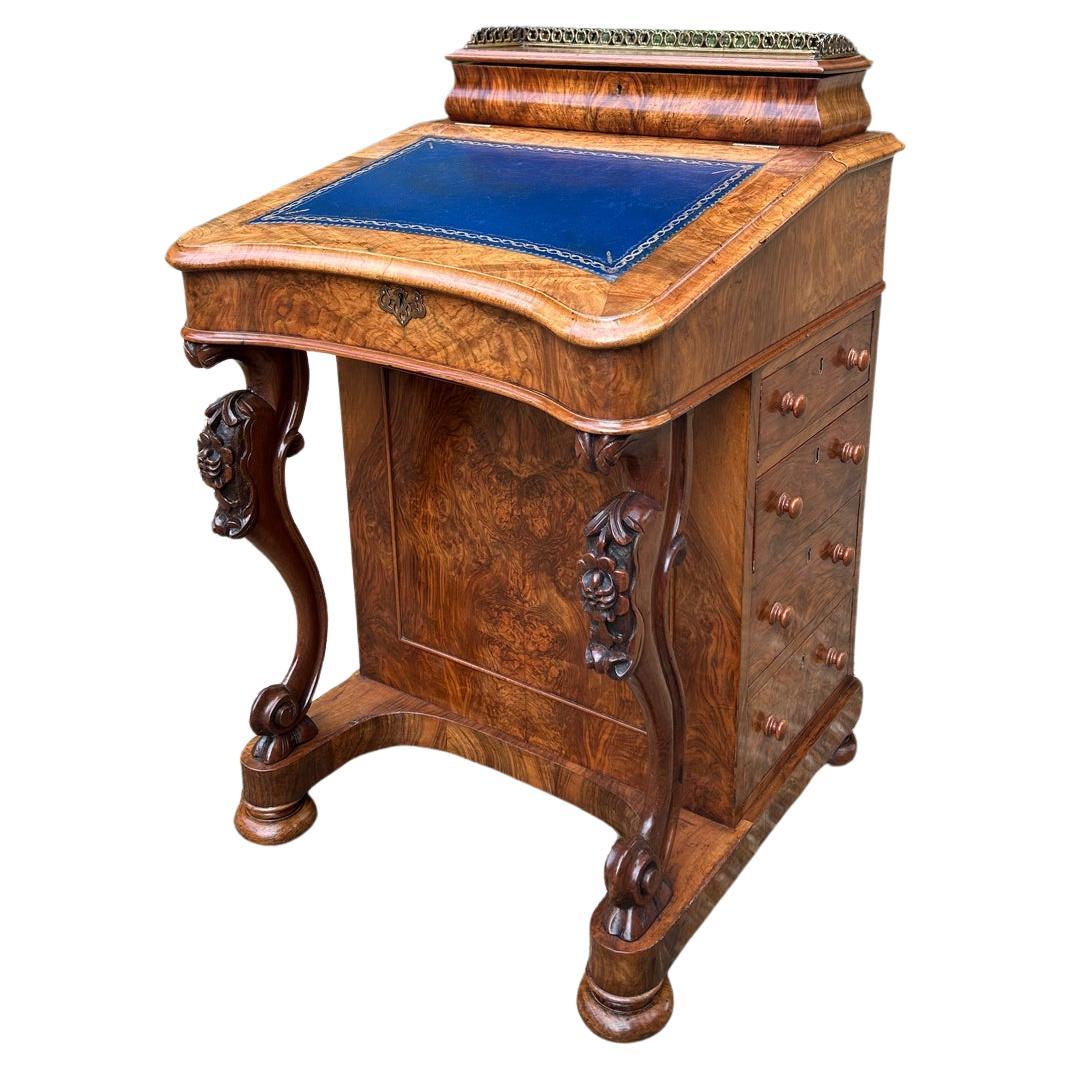 19th Century Victorian Burr Walnut Davenport