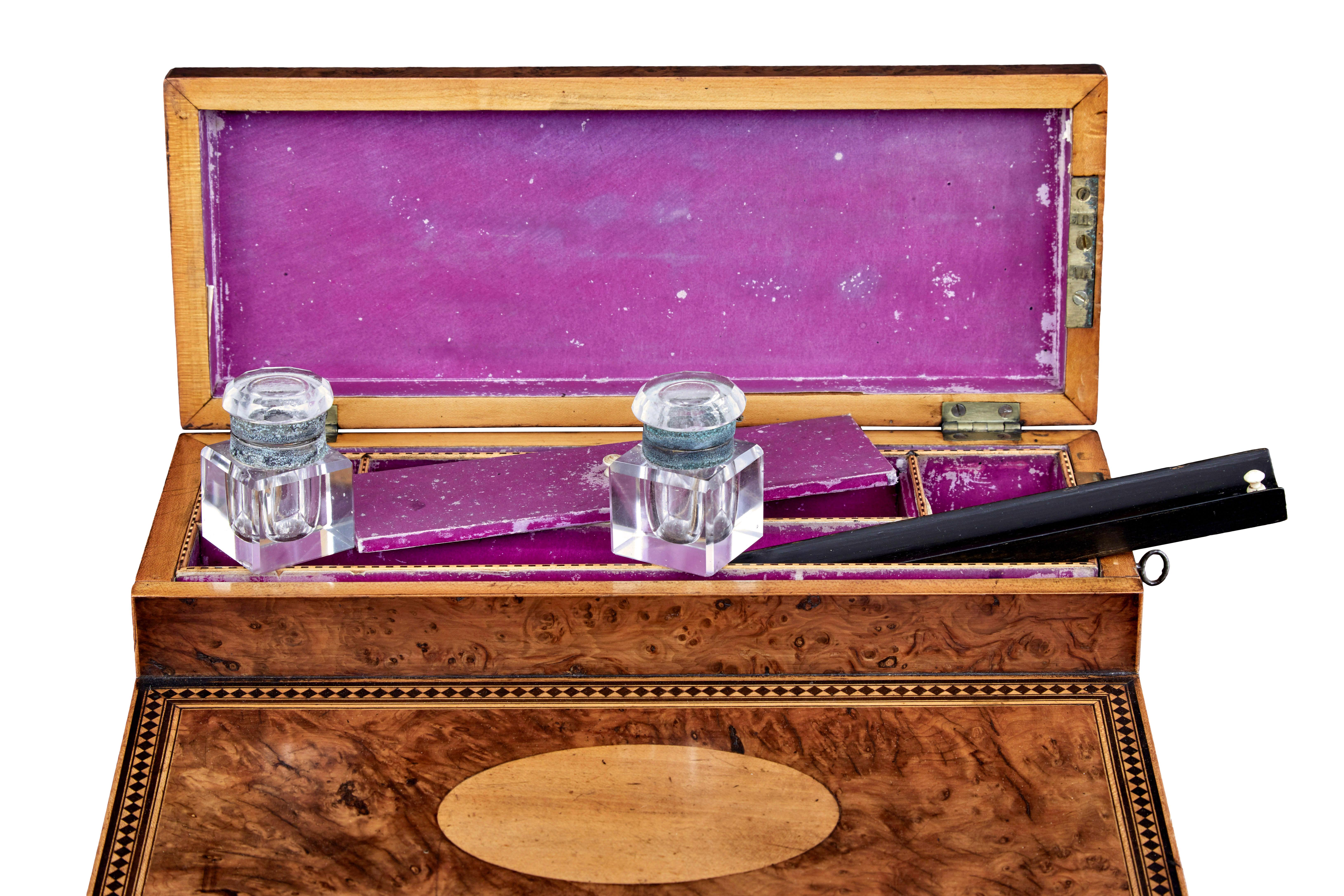 19th century victorian burr walnut desk top writing slope In Good Condition For Sale In Debenham, Suffolk